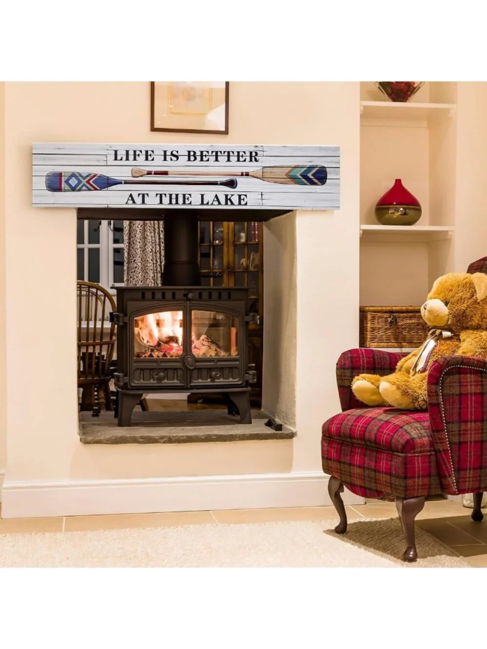 Rustic Lake Life Decor Sign - 36” Pine Wood Wall Art for Porch, Entryway & Home